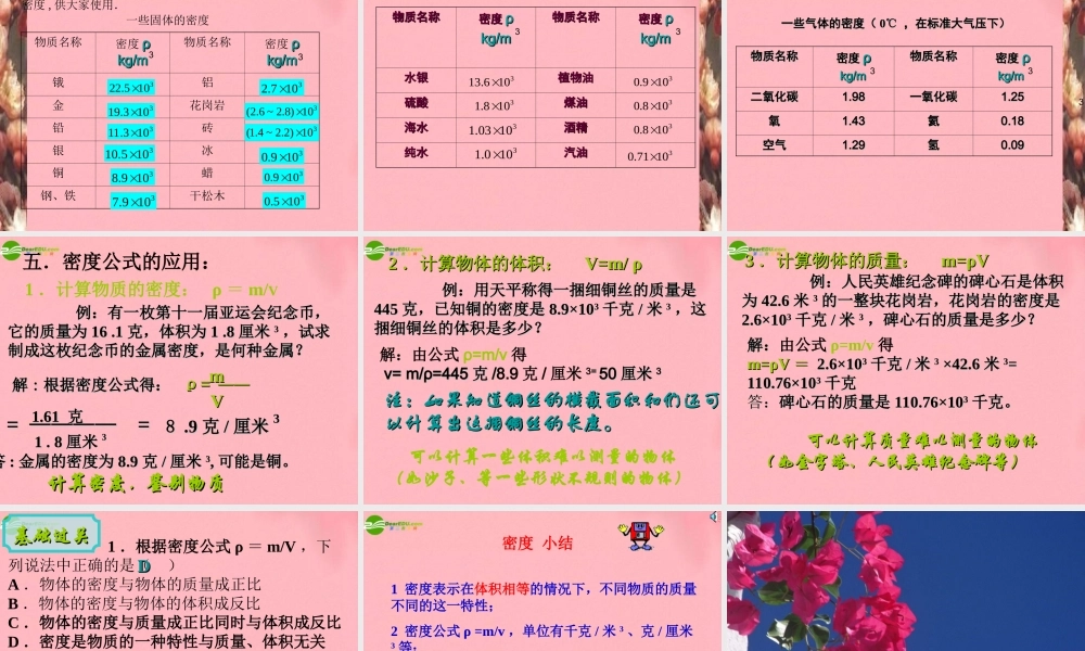 九年级物理 第十一章多彩的物质世界 三( 密度)课件 人教新课标版 课件