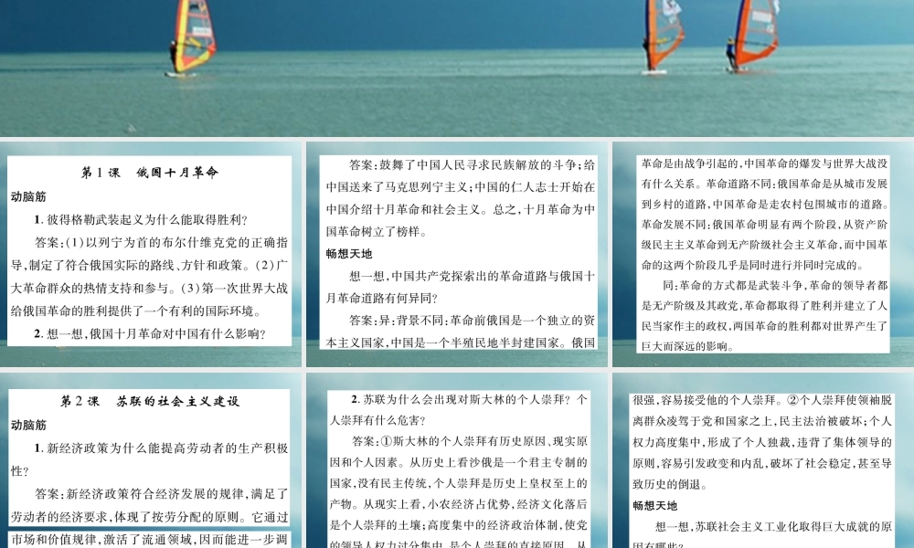 九年级历史下册 第一单元 苏联社会主义道路的探索教材习题答案作业课件 岳麓版 课件