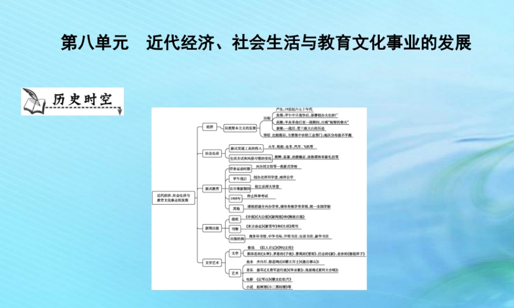 八年级历史上册(第八单元 近代经济、社会生活与教育文化事业的发展)单元导学课件 新人教版 课件