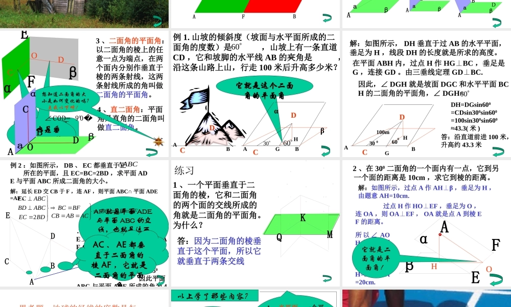 二面角教学课件 高二立体几何直线和平面所成的角与二面角大全 高二立体几何直线和平面所成的角与二面角大全