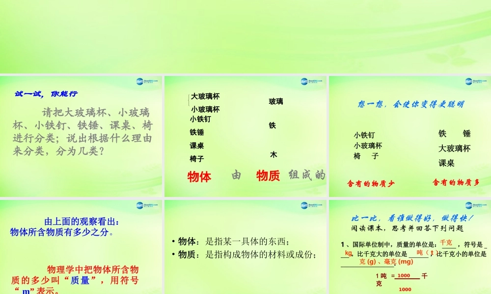 八年级物理下册 6.1 物体的质量课件 (新版)苏科版 课件