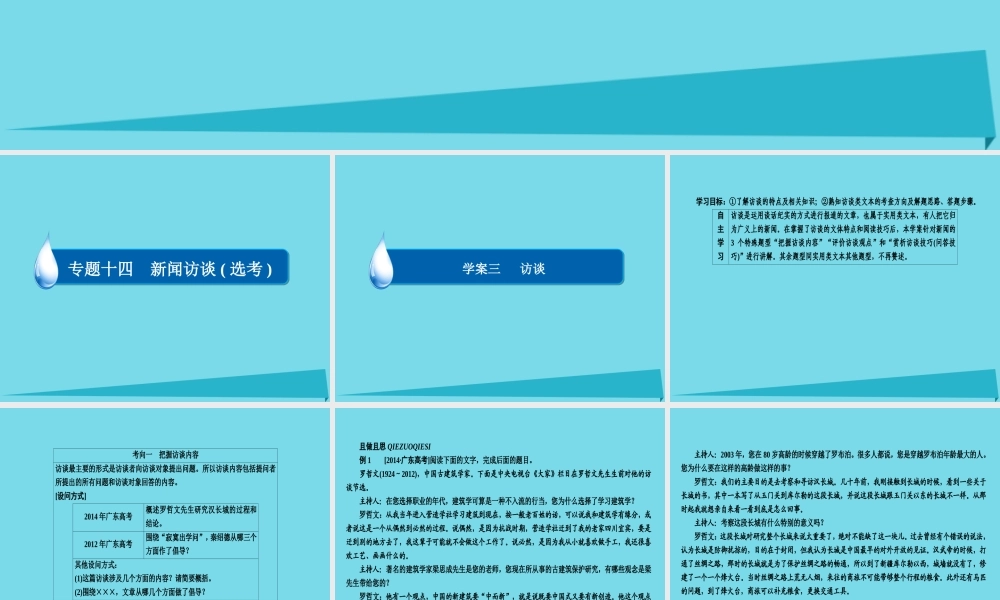 全国通用版高考语文一轮总复习第5部分实用类文本阅读专题十四新闻访谈鸭三访谈课件
