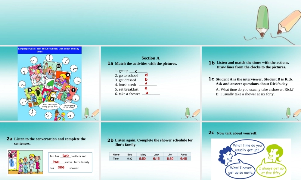 山东省郓城县随官屯镇七年级英语下册 Unit 2 What time do you go to school课件 (新版)人教新目标版 课件