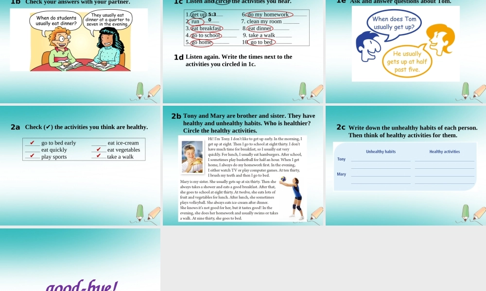 山东省郓城县随官屯镇七年级英语下册 Unit 2 What time do you go to school课件 (新版)人教新目标版 课件