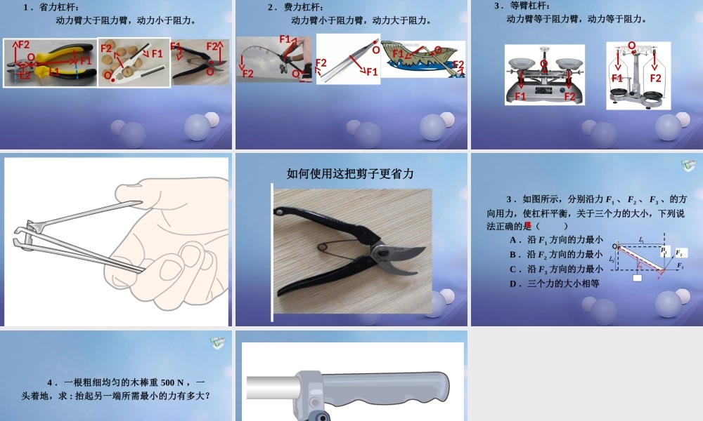 吉林省汪清县八年级物理下册 12.1 杠杆课件 (新版)新人教版 课件