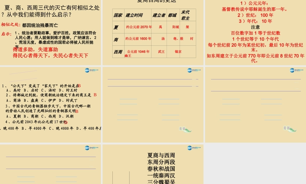 中考历史(夏商周的更迭)复习课件1 课件