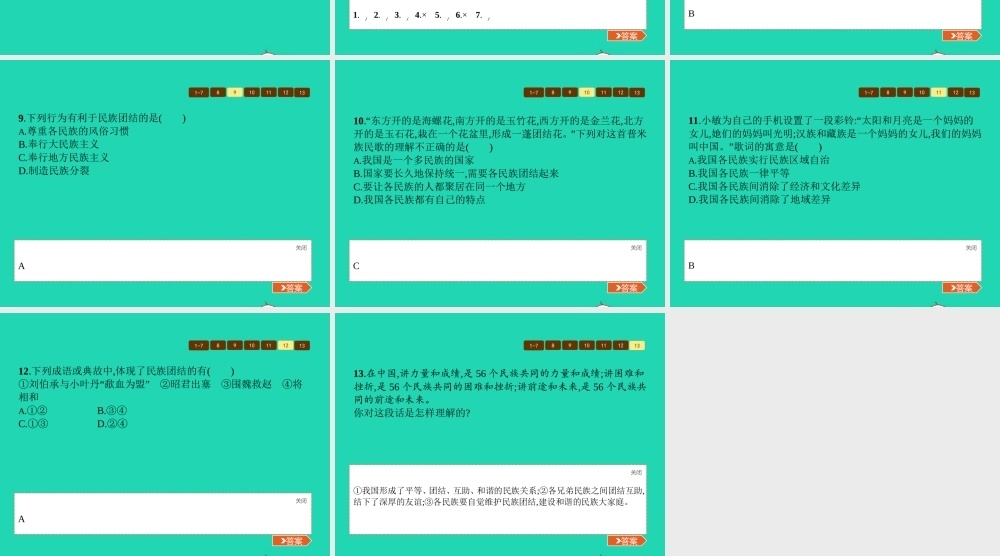 八年级政治下册 第三单元 融入民族大家庭 第二节 和睦的大家庭 第1框 平等团结的民族关系课件 湘教版 课件