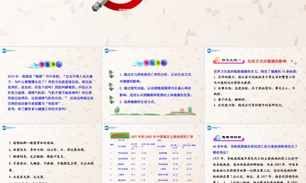 八年级生物下册 8.3.2 选择健康的生活方式课件3 (新版)新人教版 课件