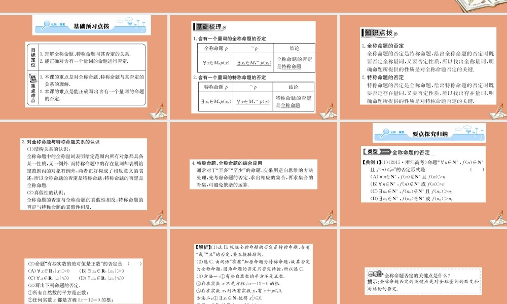 数学 第一章 常用逻辑用语 1.4.3 含有一个量词的命题的否定教学课件 新人教A版选修2 1 课件