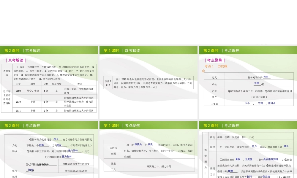 北京市版中考物理一轮复习(含中考真题)第2课时力的概念重力摩擦力精品课件