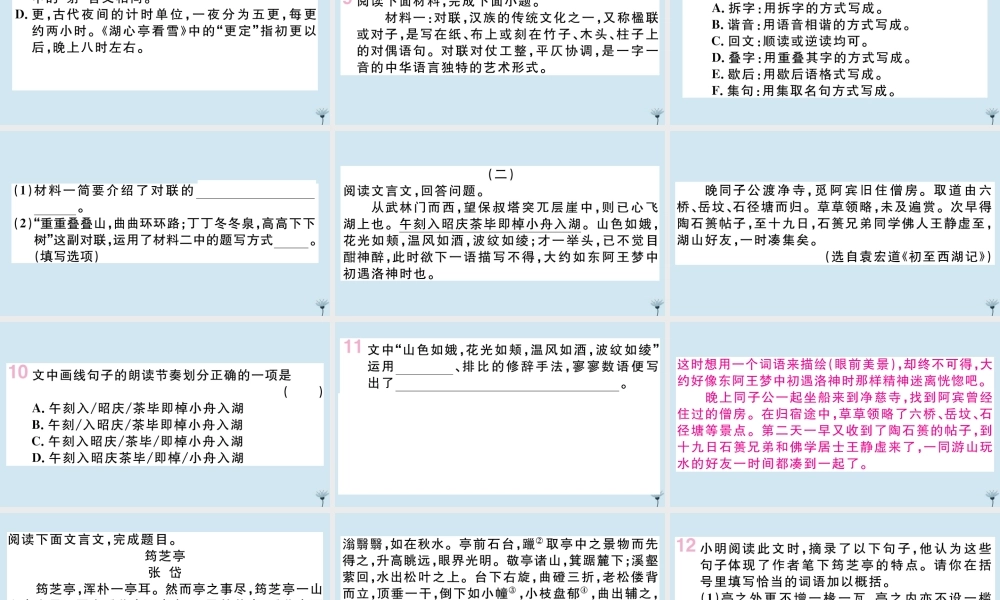 九年级语文上册 第三单元 12 湖心亭看雪作业课件 新人教版 课件