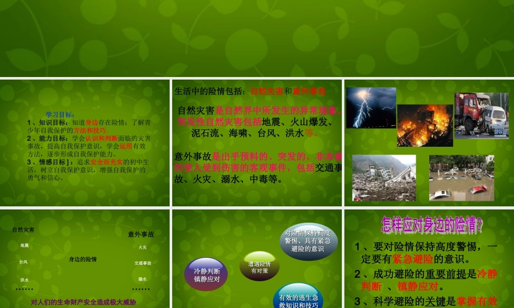 中学七年级政治上册(9.1 遭遇险情有对策)课件 新人教版 课件