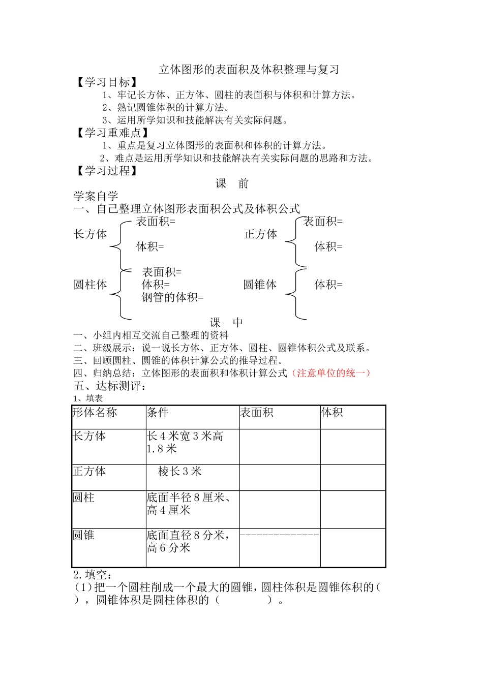 立体图形表面积及体积整理与复习优质课_第1页