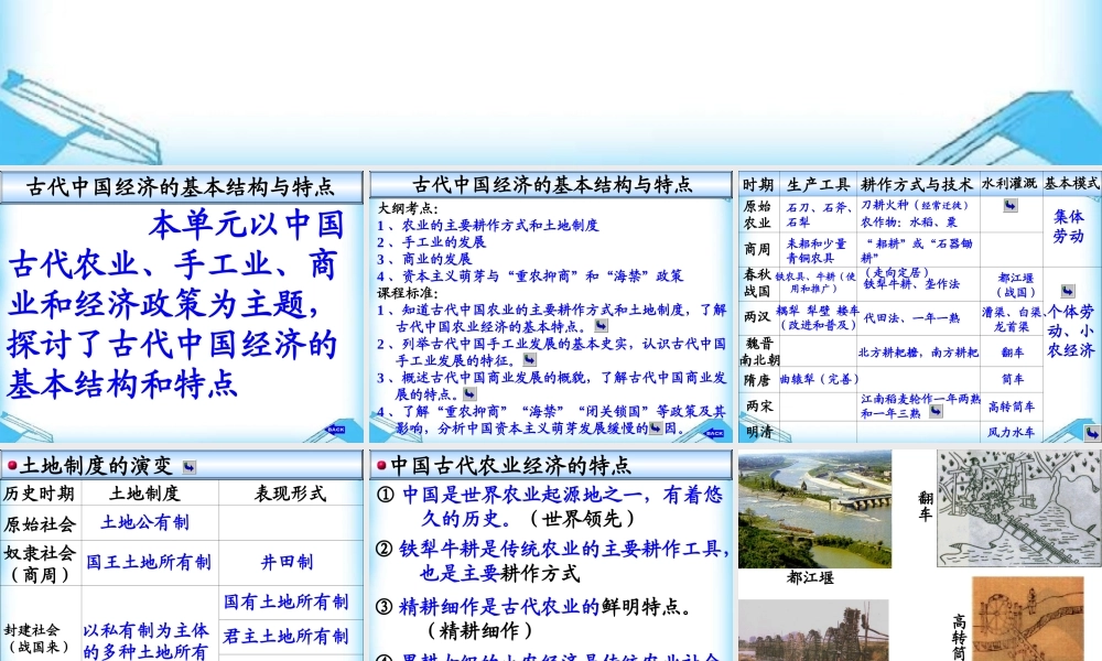 中国古代经济结构和特点单元总复习