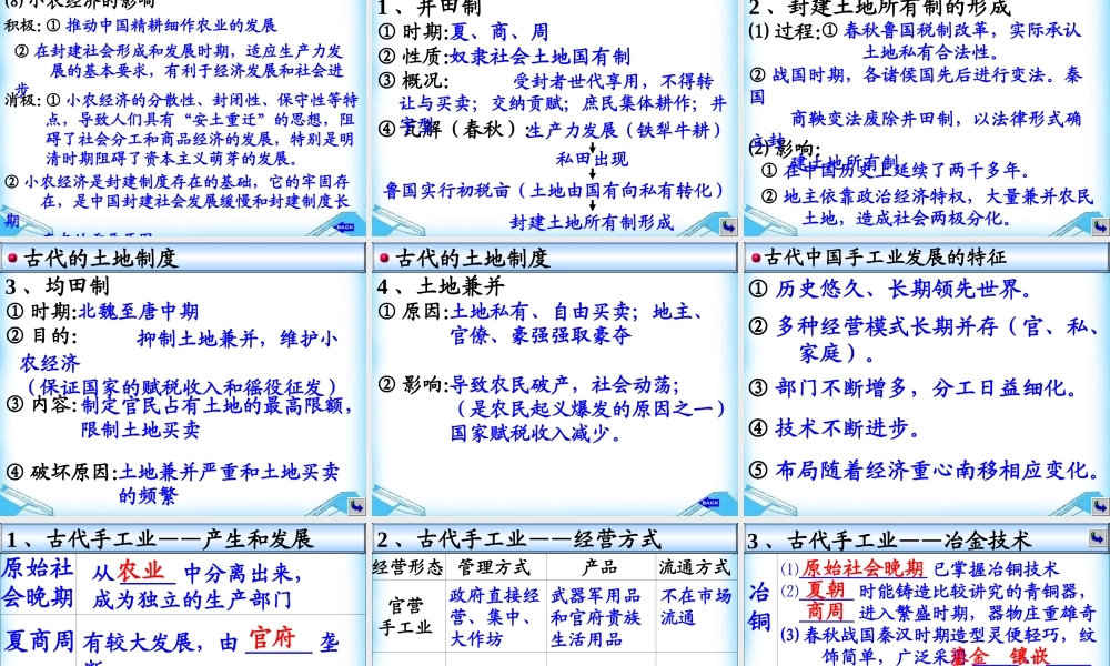 中国古代经济结构和特点单元总复习