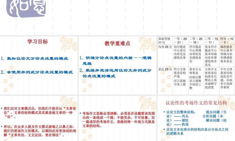 议论文分论点设置