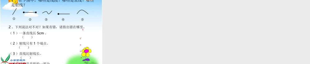 西师大版数学四年级上册《线段、直线和射线》PPT课件