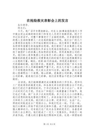 在抢险救灾表彰会上的发言