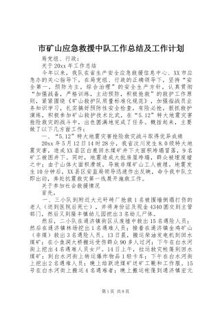 市矿山应急救援中队工作总结及工作计划