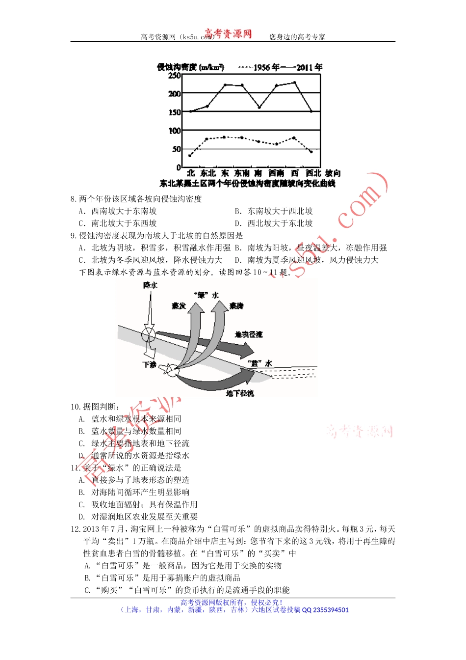 甘肃省兰州一中2014年高考冲刺模拟考试（一）文综试题Word版含答案_第3页