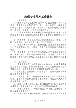 选煤专业月度工作计划