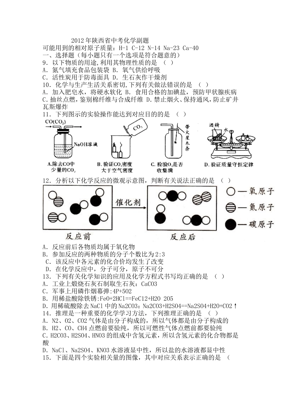 2012年陕西省中考化学副题_第1页