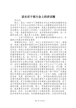 县长在干部大会上的讲话稿