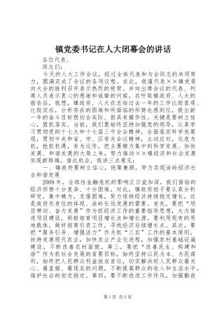 镇党委书记在人大闭幕会的讲话