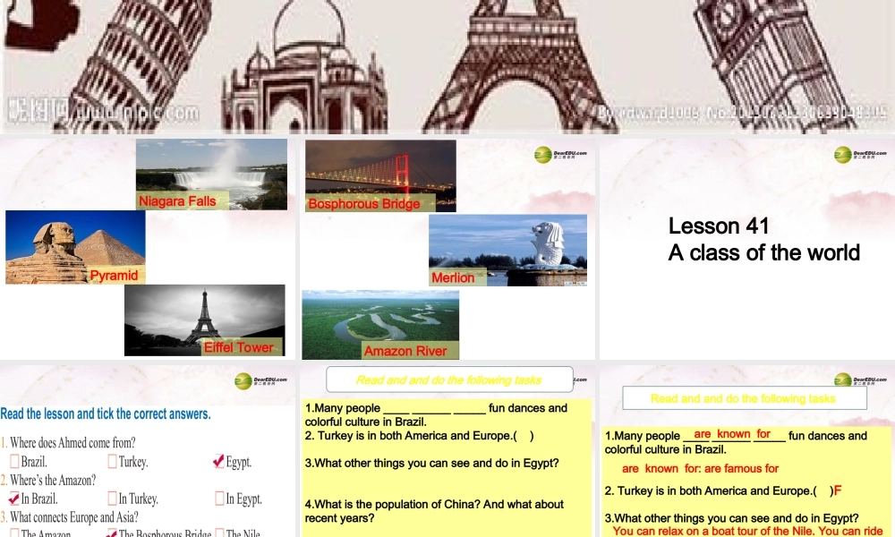 八年级英语下册 Unit 7 Know Our World Lesson 41 A Class of the World课件 (新版)冀教版 课件
