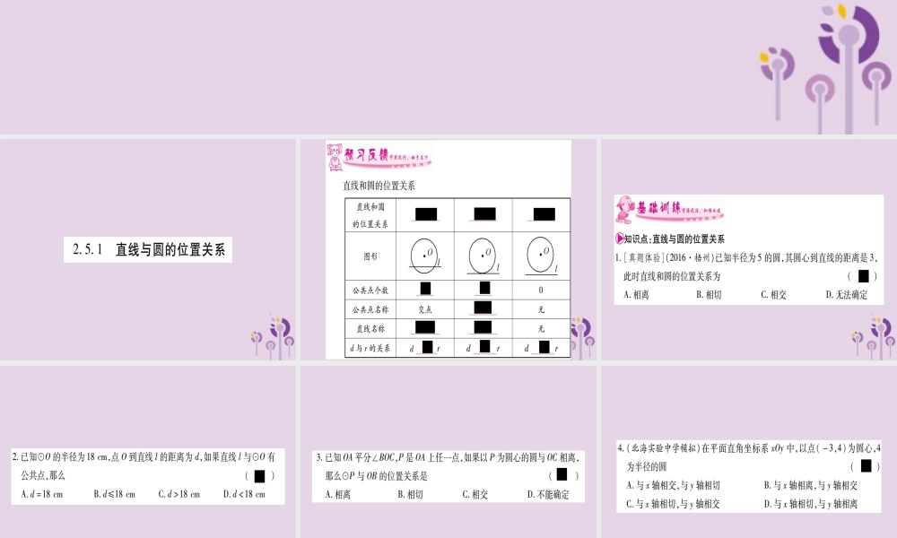 九年级数学下册 第2章 圆 25 直线与圆的位置关系 251 直线与圆的位置关系作业课件 (新版)湘教版 课件