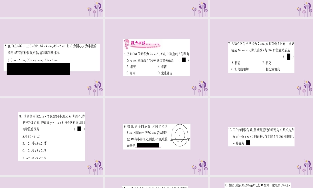 九年级数学下册 第2章 圆 25 直线与圆的位置关系 251 直线与圆的位置关系作业课件 (新版)湘教版 课件