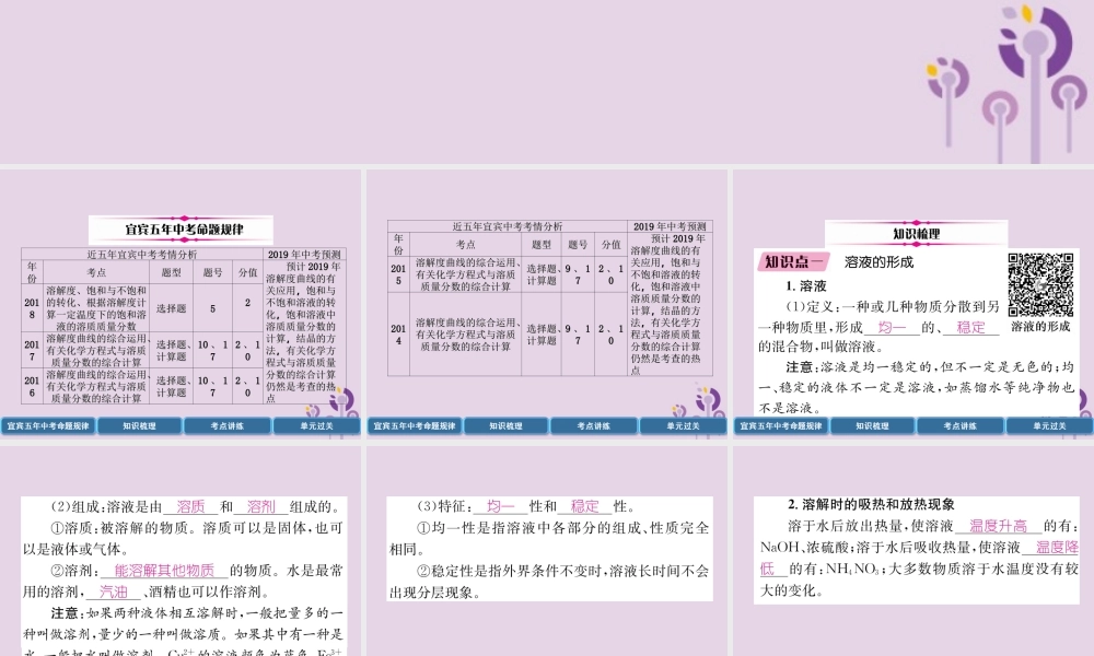 中考化学总复习 第1编 教材知识梳理 第9单元 溶液 第1讲 溶液的形成、溶解度(精讲)课件