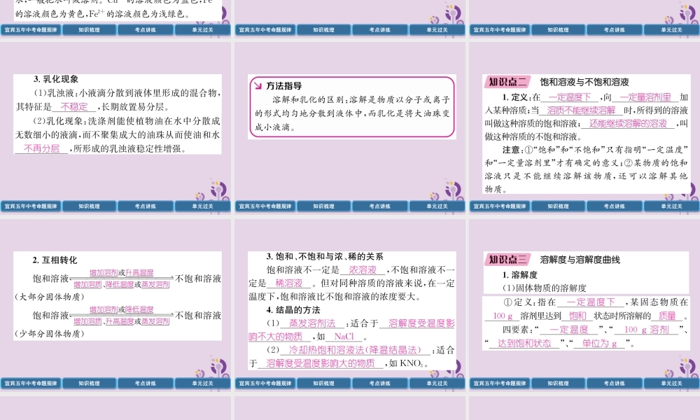 中考化学总复习 第1编 教材知识梳理 第9单元 溶液 第1讲 溶液的形成、溶解度(精讲)课件