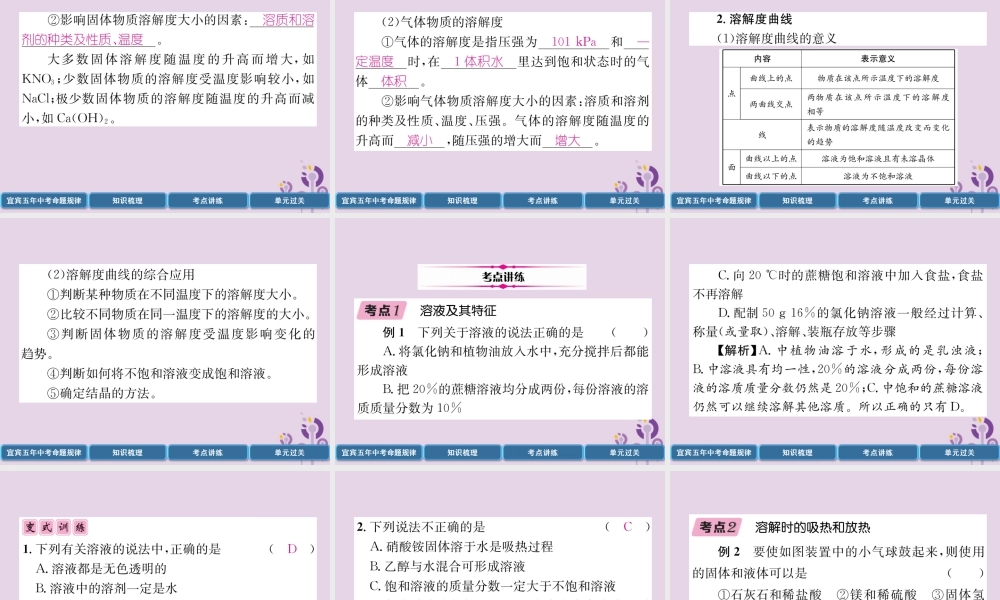 中考化学总复习 第1编 教材知识梳理 第9单元 溶液 第1讲 溶液的形成、溶解度(精讲)课件