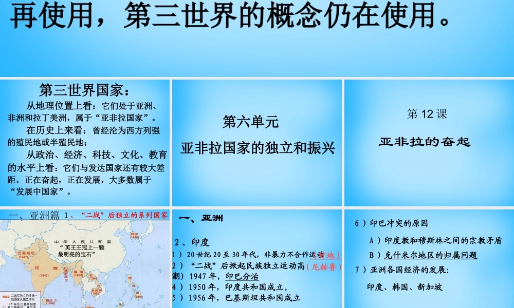 中考历史第一轮考点冲刺复习 九下 第六单元 亚非拉国家的独立和振兴课件 新人教版 课件