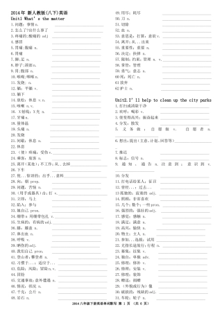2014年新版八年级下册人教版英语单词默写