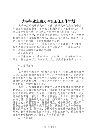 大学毕业生当见习班主任工作计划