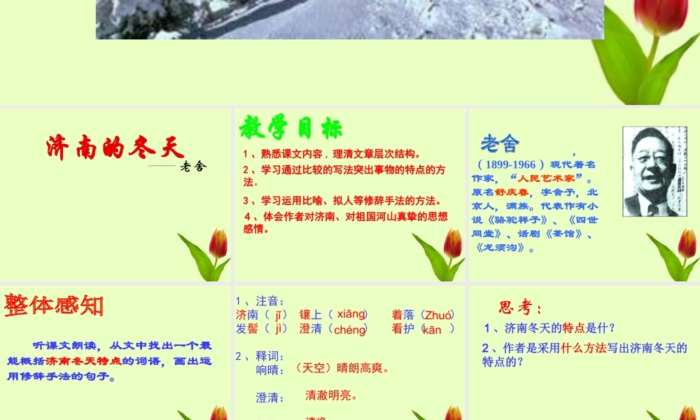 八年级语文下册 (济南的冬天)课件 鄂教版 课件