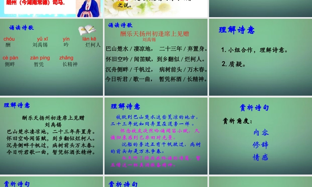 七年级语文上册 第四单元 第23课(酬乐天扬州初逢席上见赠)课件 沪教版(五四制) 课件