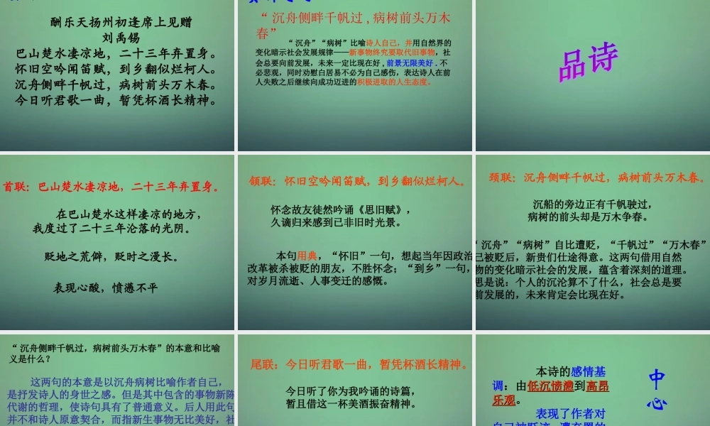 七年级语文上册 第四单元 第23课(酬乐天扬州初逢席上见赠)课件 沪教版(五四制) 课件