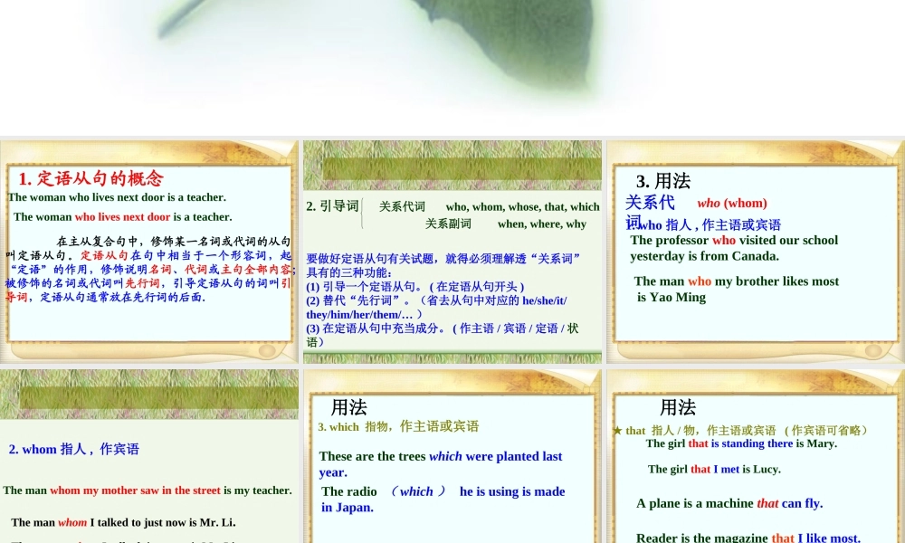 九年级英语定语从句全面的定语从句讲解和练习,好 课件 北师大版全册 课件