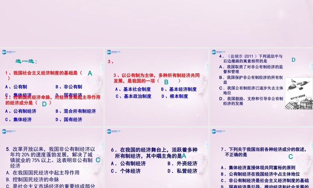 九年级政治全册(第四单元 第10课 第2框 多种分配方式并存)课件 苏教版 课件