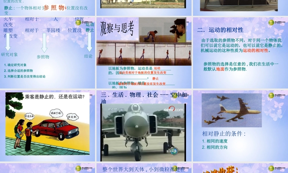 八年级物理上册 世界是运动的课件 苏科版 课件