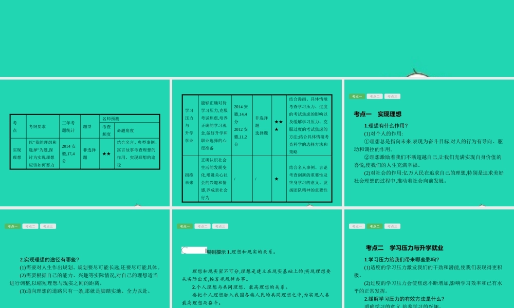 中考政治 第一编 基础篇 第三部分 我与国家和社会 第21讲 希望人生 拥抱未来课件