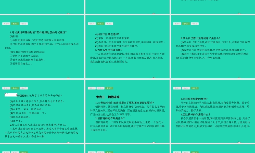 中考政治 第一编 基础篇 第三部分 我与国家和社会 第21讲 希望人生 拥抱未来课件