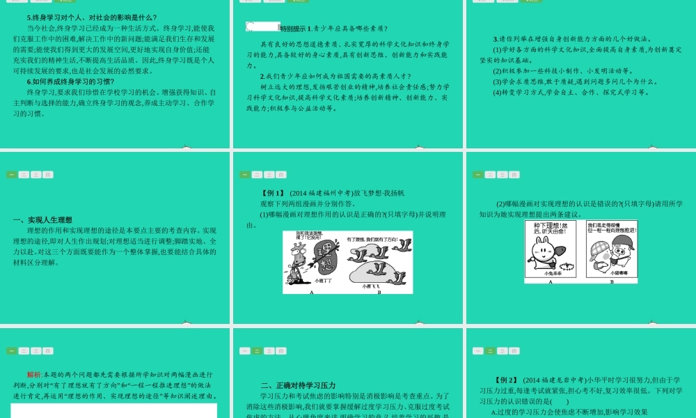 中考政治 第一编 基础篇 第三部分 我与国家和社会 第21讲 希望人生 拥抱未来课件