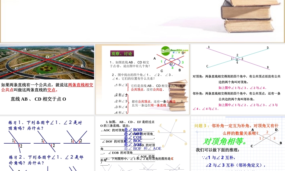 中学七年级数学相交线课件人教版 课件