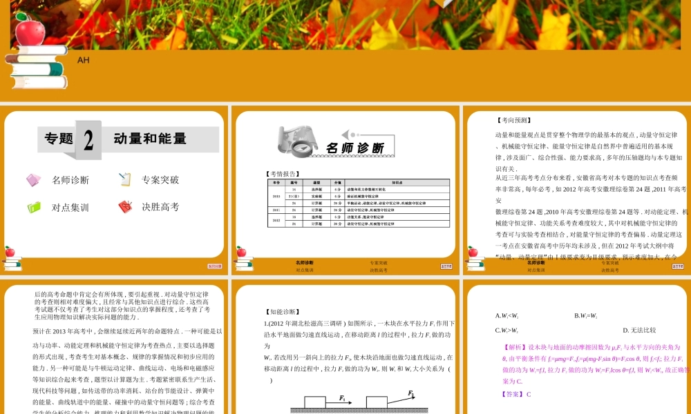 【新课标教师用书】2013届高考物理二轮复习热点难点专题透析专题2：动量和能量课件（170张）