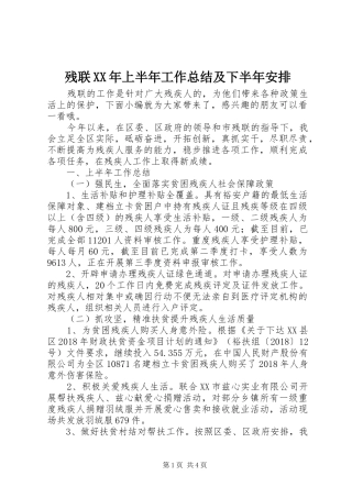 残联XX年上半年工作总结及下半年安排