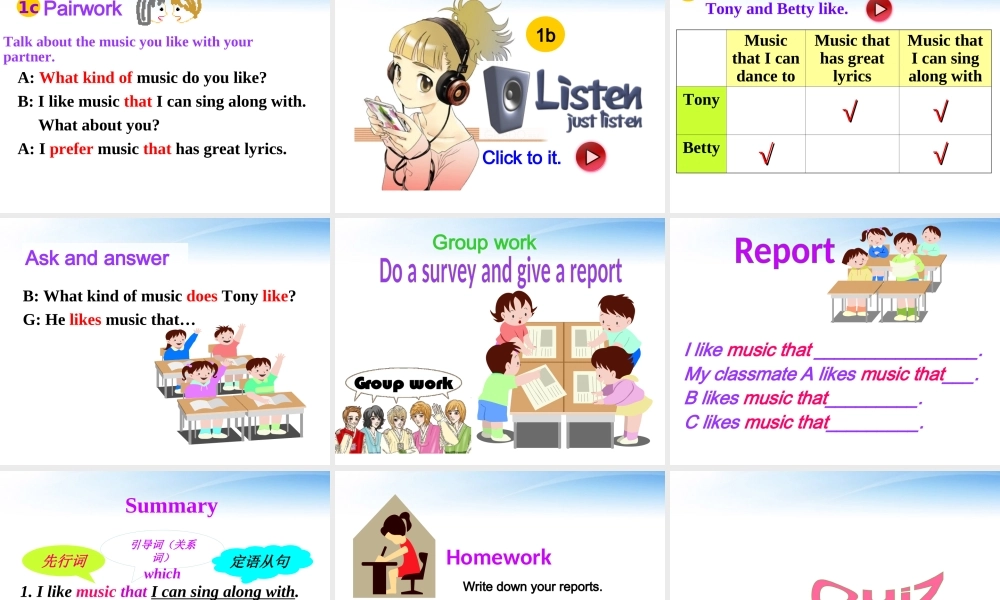 九年级英语 Unit6 I like music that I can dance to Section A 1a--1c课件 人教新目标版 课件
